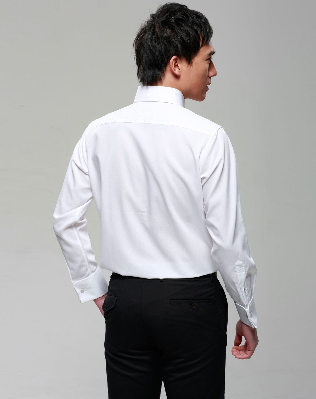 男款白色纯棉时尚长袖衬衫