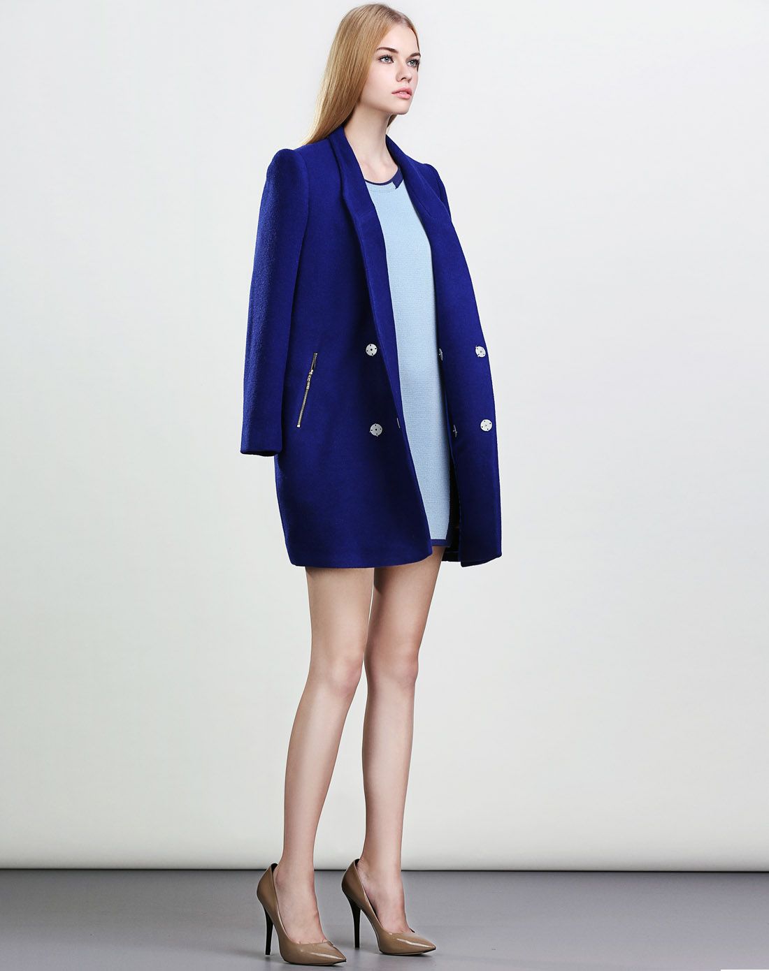 墨蓝色全羊毛简洁廓形显瘦大衣