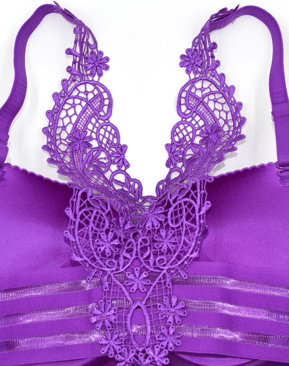 紫色光面无痕蕾丝美背聚拢集中软胶骨文胸