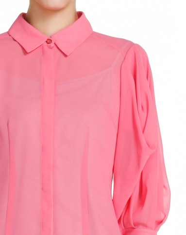 莱茵深粉色雪纺开襟上衣