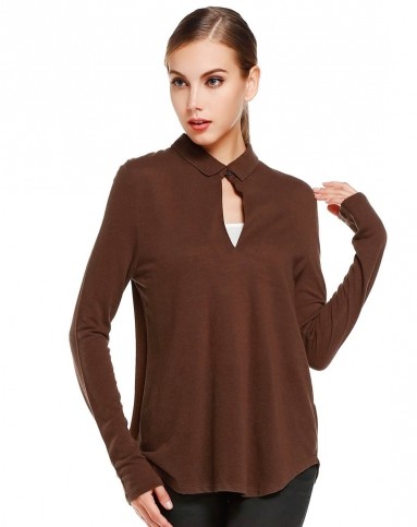 女款啡色时尚简洁长袖上衣