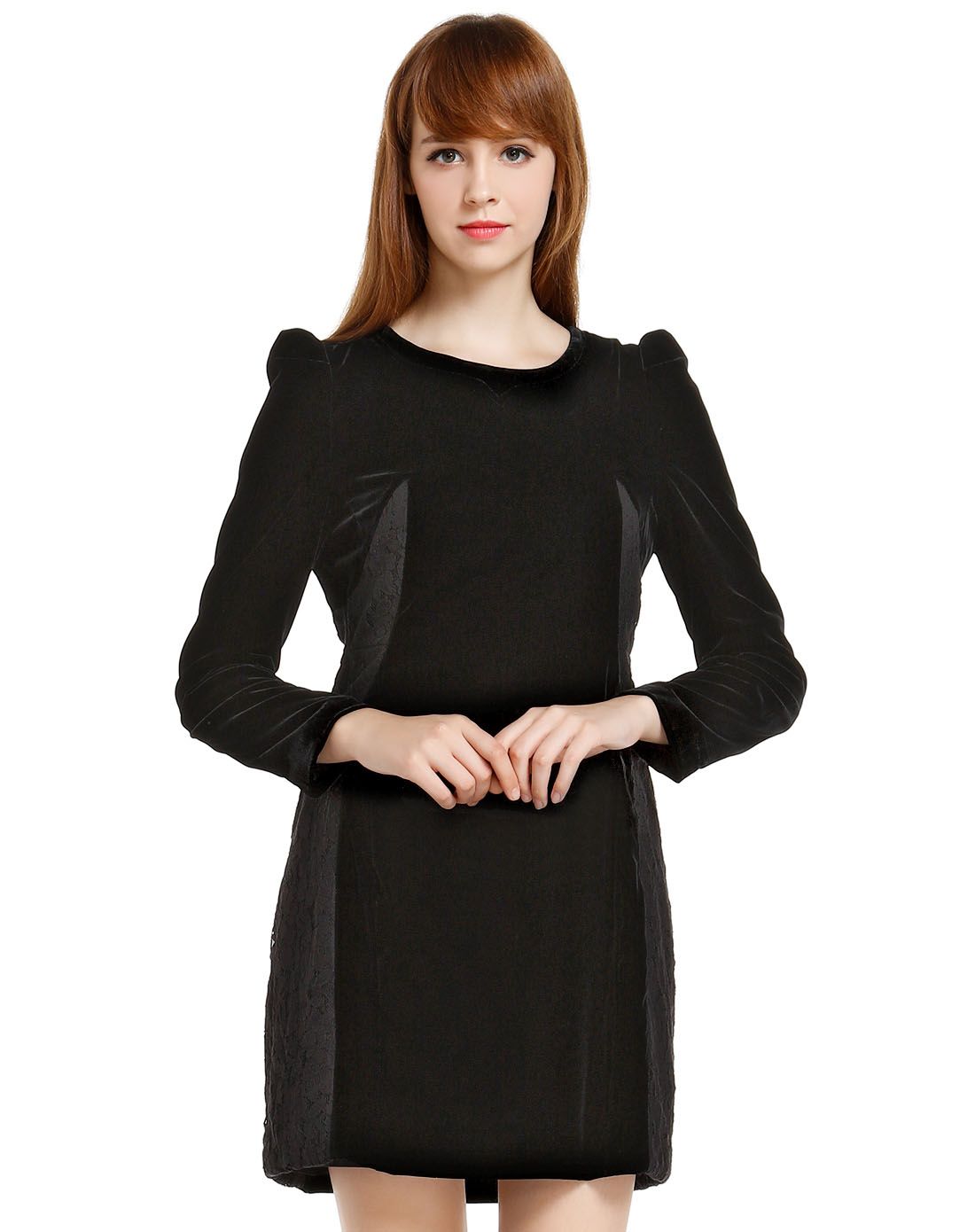 玛丽安玛丽marie n°mary女装专场 黑色贵妇气质长袖连衣裙