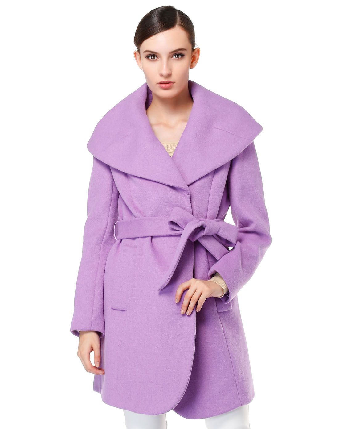 浅紫色成熟斯文长袖大衣