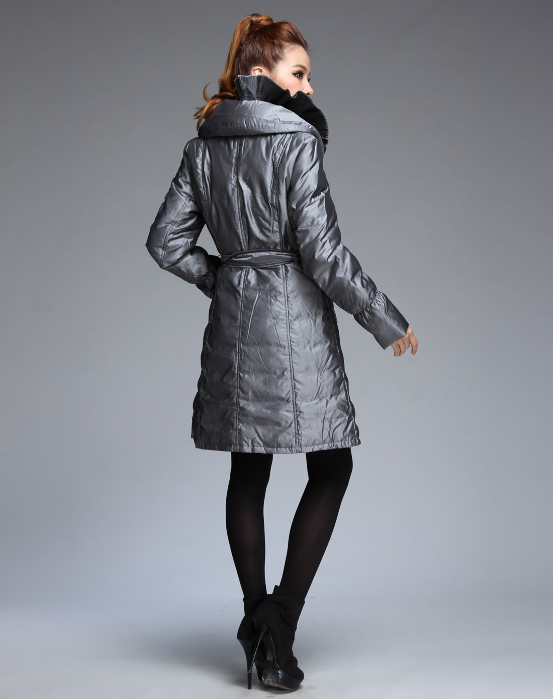 东隆donglong羽绒服专场-银灰色双领单排扣个性长袖羽绒服