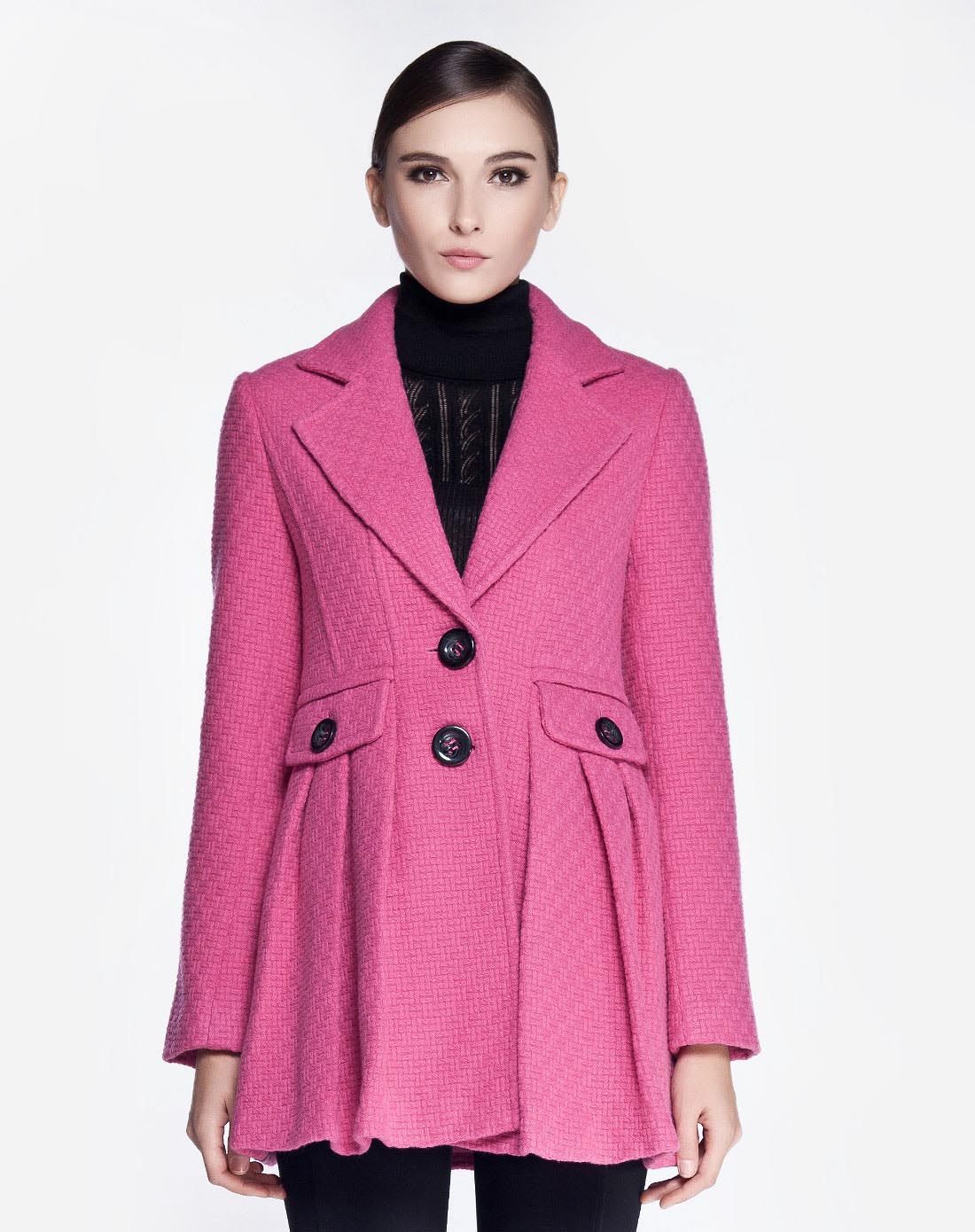 桃红色优雅气质修身大衣