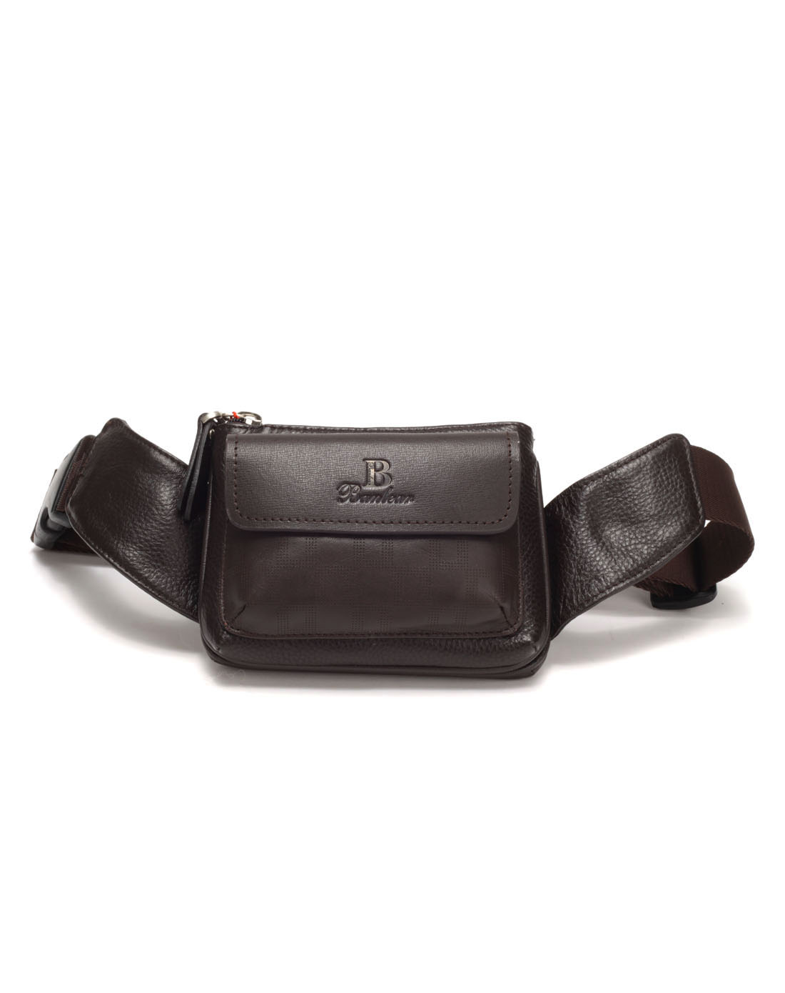 男款啡色休闲实用软皮质腰包