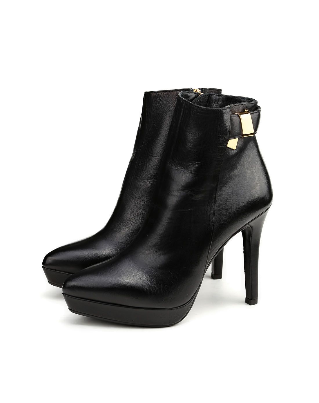 意大利进口女款黑色简约斯文超高跟短靴