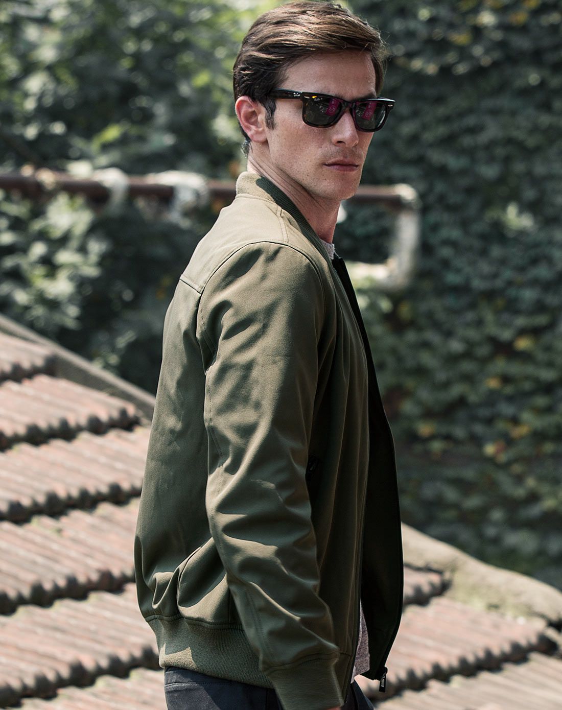 男深军绿碟中谍5都市特工罗纹领夹克