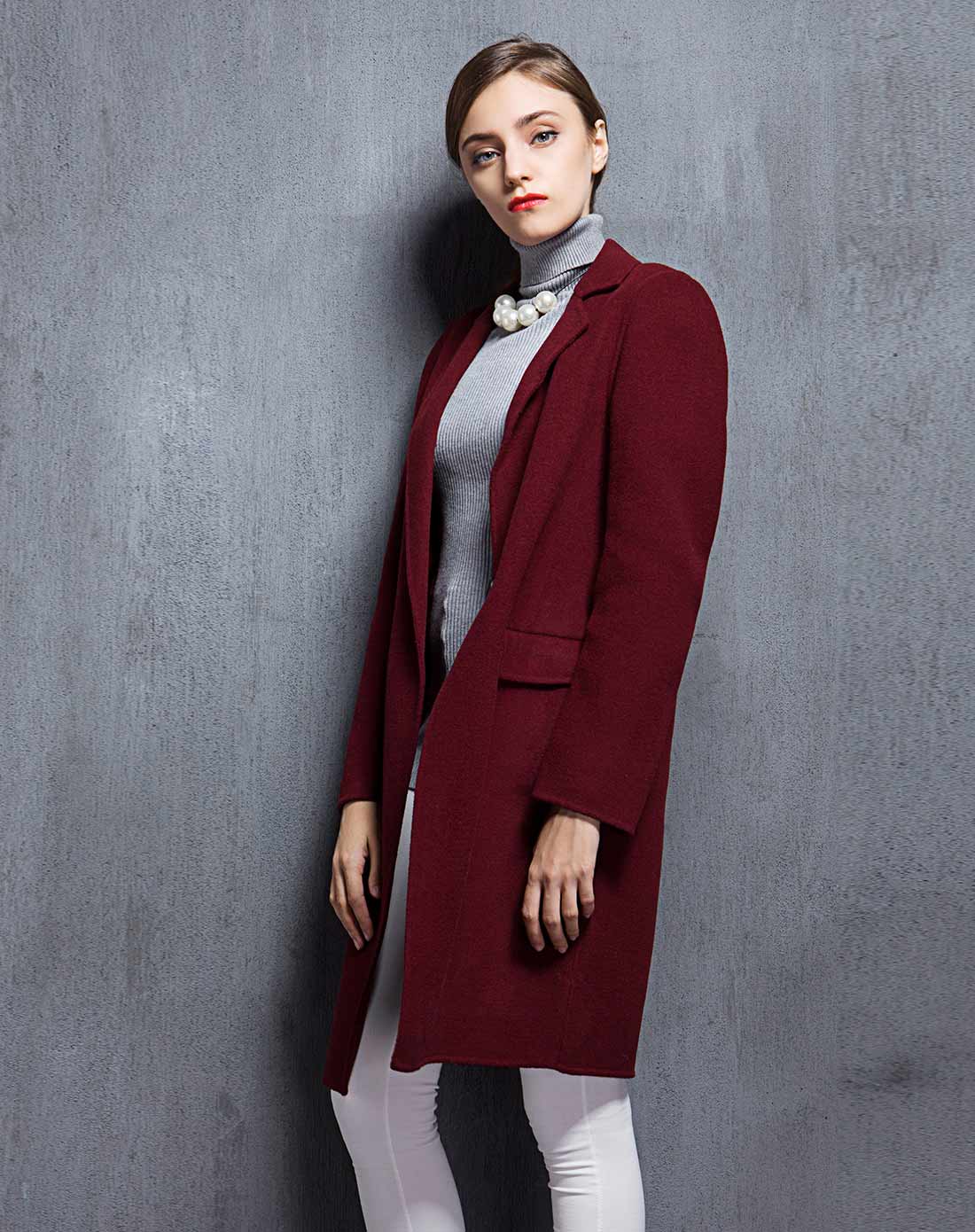 settesante女款酒红色双面呢大衣sth4150270100_唯品会