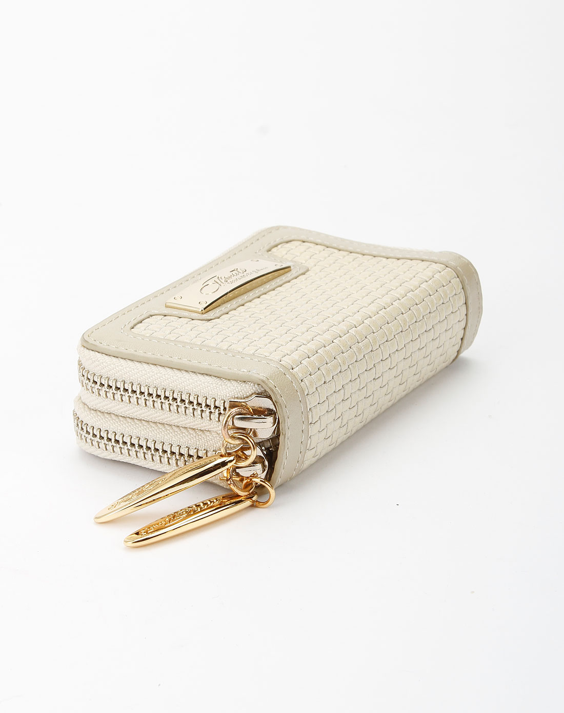 女款米白色编织纹零钱包