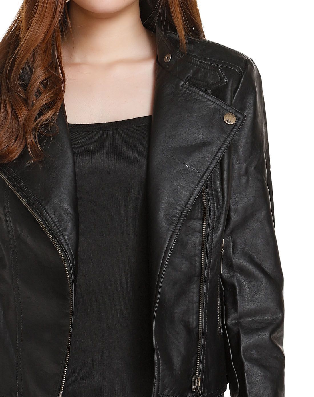 黑色潮流时尚个性长袖仿皮外套