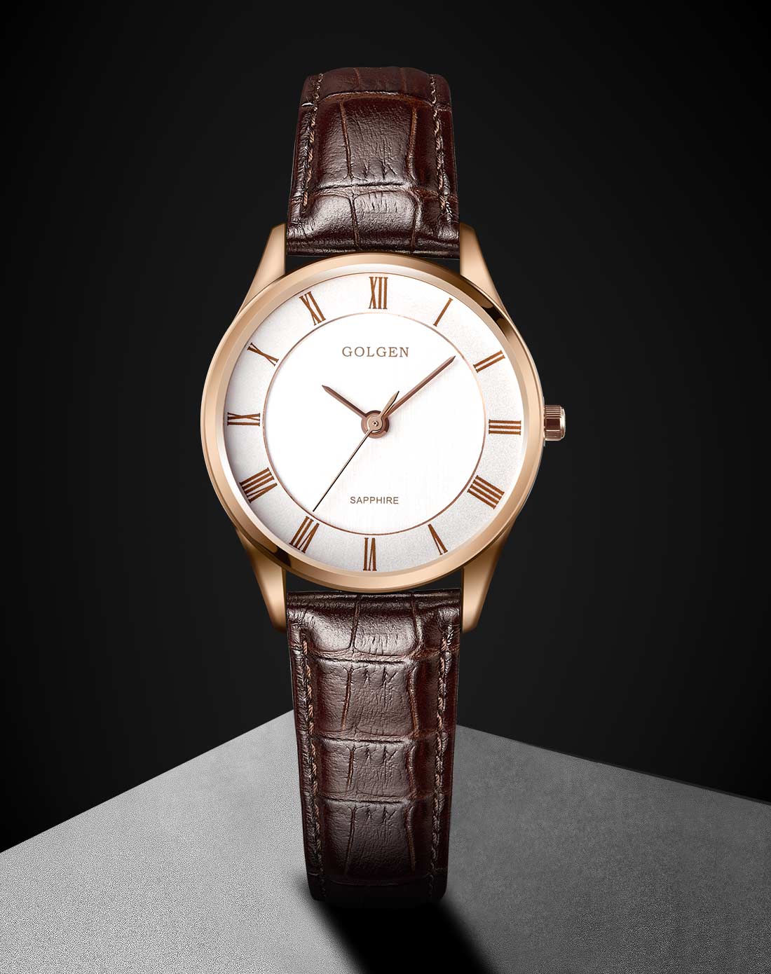 古尊golgen 薄款系列 复古真皮石英女表