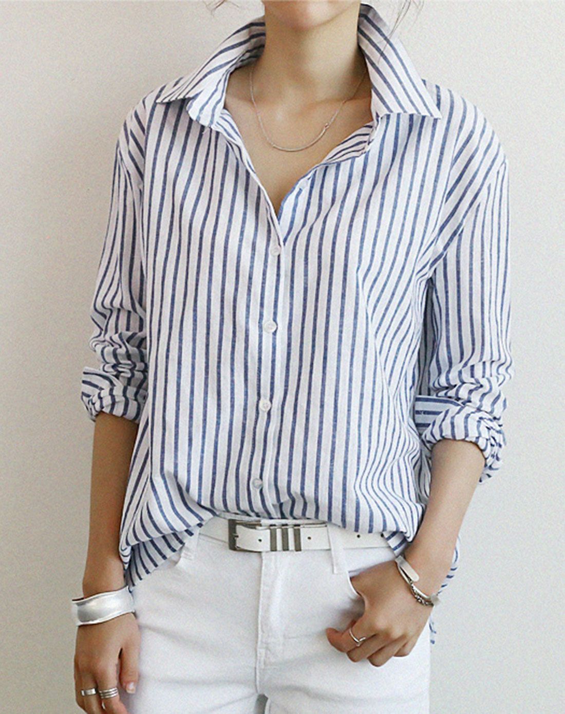 [naning9]休闲条纹长袖衬衫