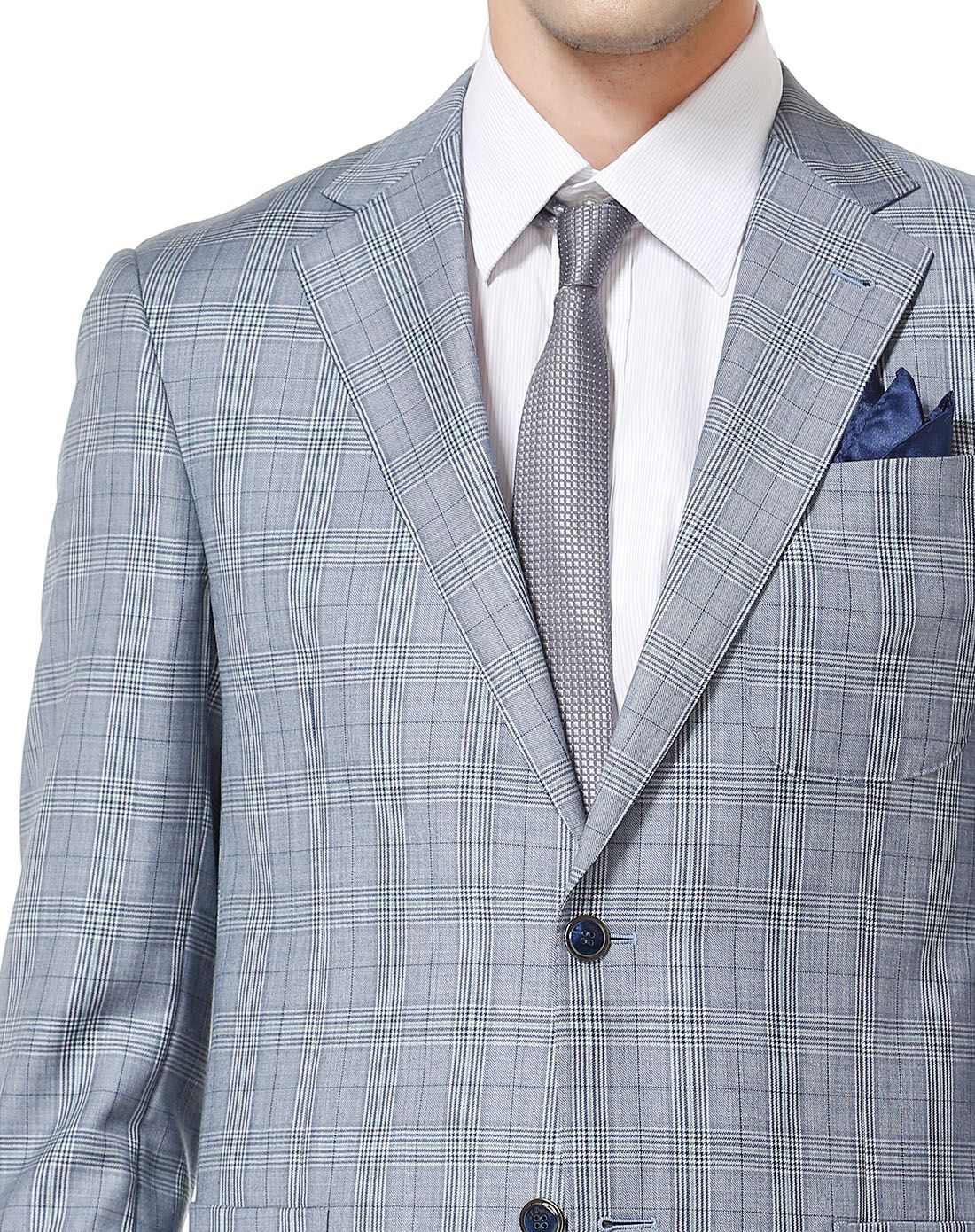 蓝色时尚格纹长袖西装