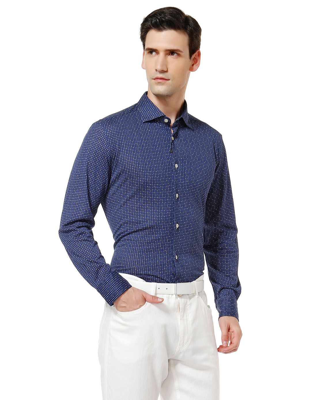 s.t.dupont男装专场 > 蓝色时尚印花长袖衬衫