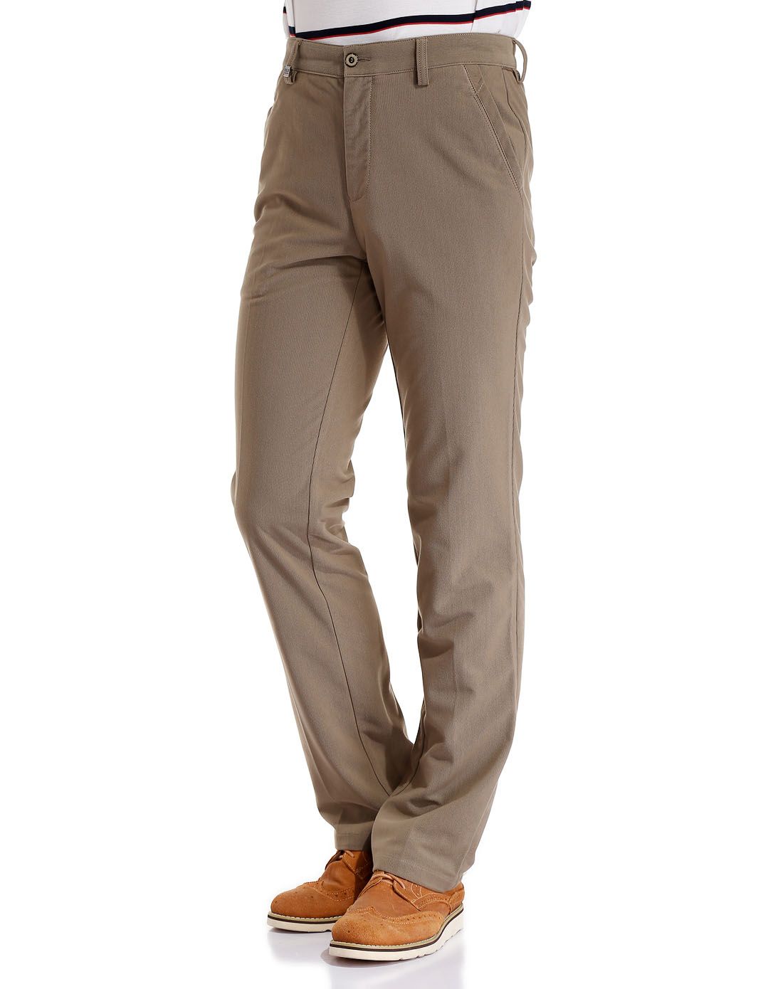 男款卡其灰色休闲长裤 简约纯色时尚舒适