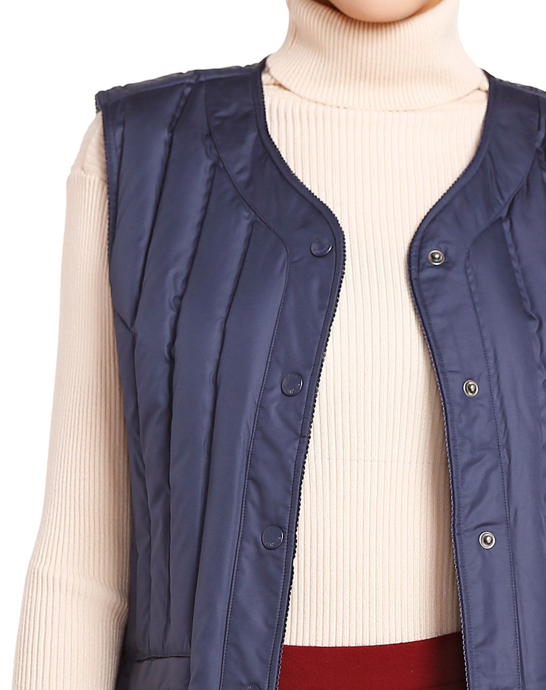 波司登bosideng品牌羽绒服波司登女款深蓝色简约时尚羽绒背心b1501604