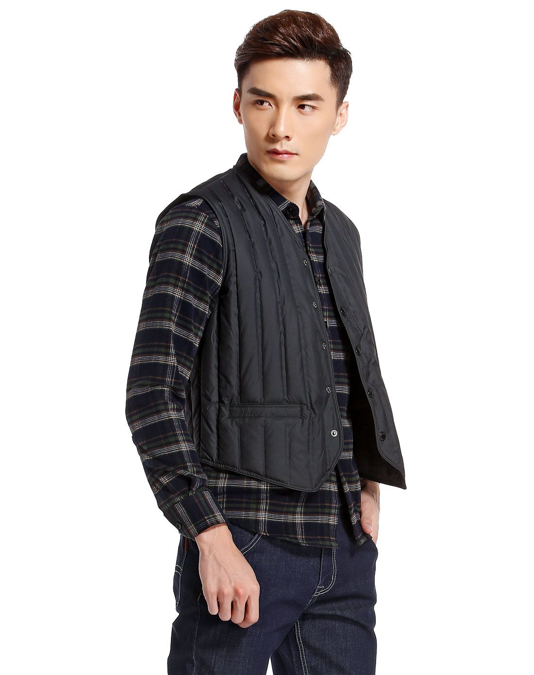 波司登男款黑色简约休闲羽绒背心