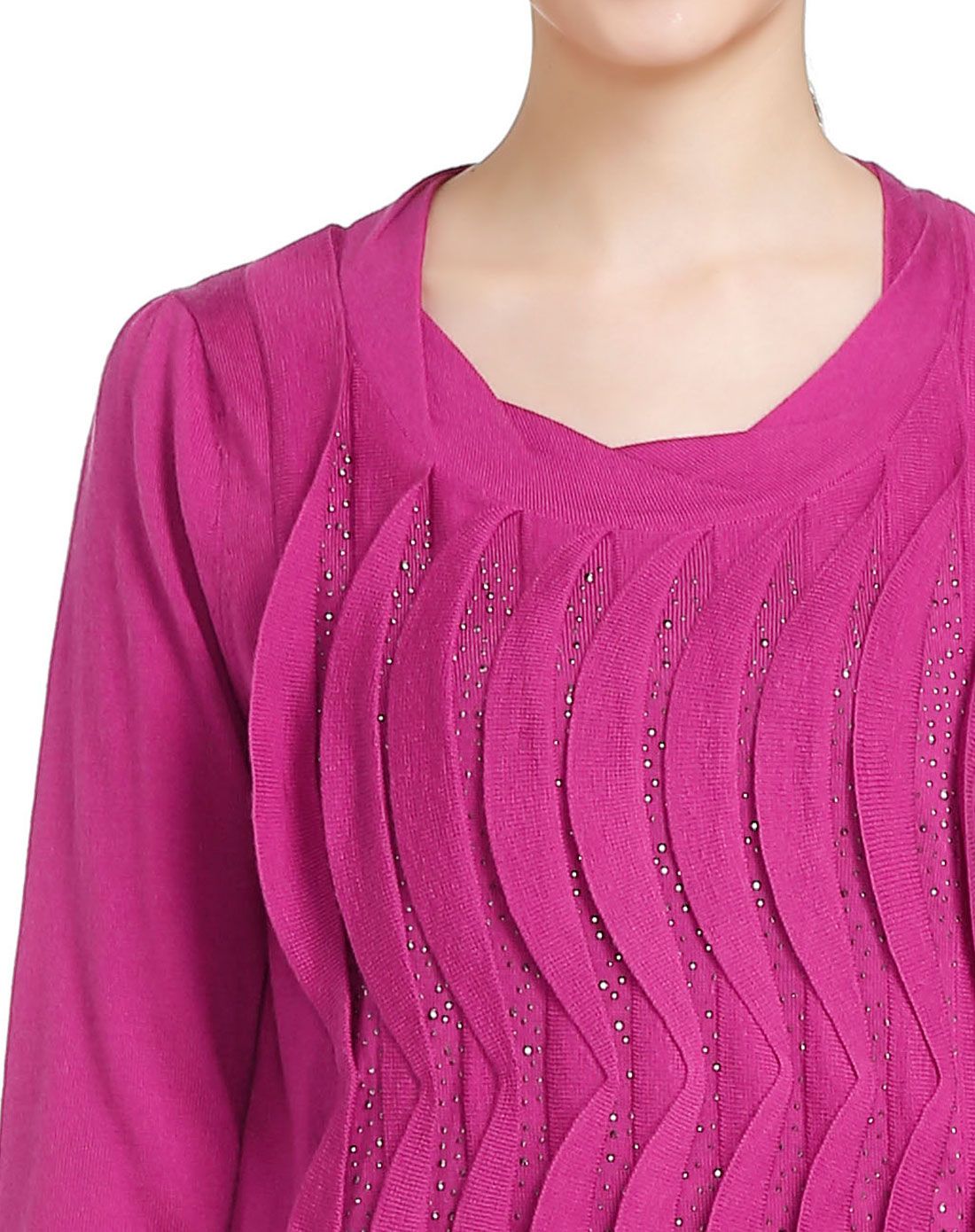 浅紫红色优雅知性长袖针织衫