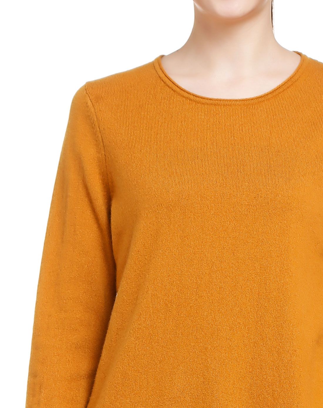 女棕黄圆领翻花女套衫