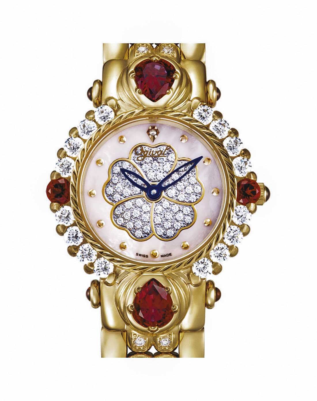 瑞士爱其华ogival手表专场 > 华贵魅影山茶花真钻时尚腕表-玫瑰金色