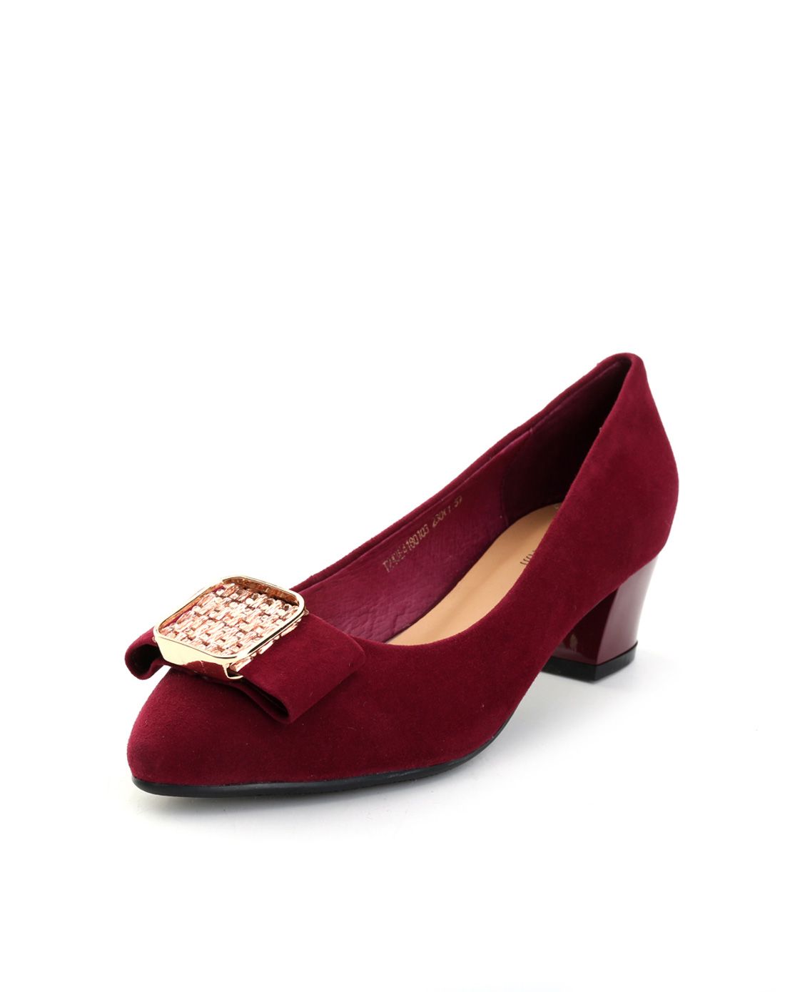 西村名物经典商务通勤圆头方跟浅口单鞋红色