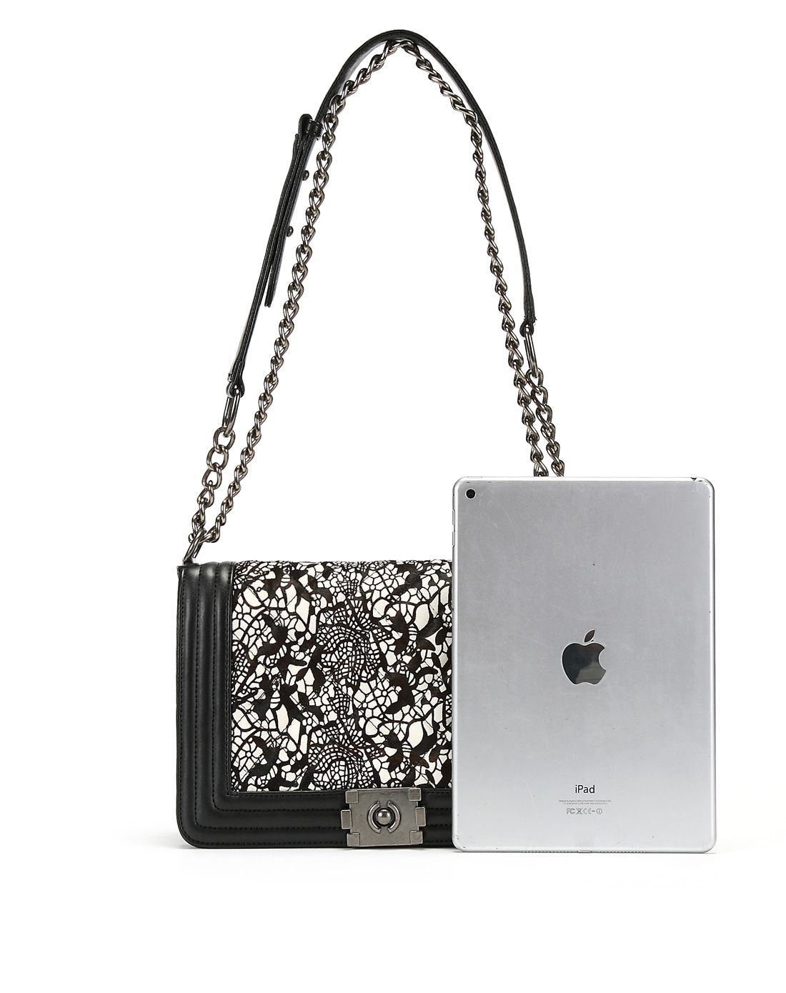 西村名物经典款时尚蕾丝马毛女链条包黑色