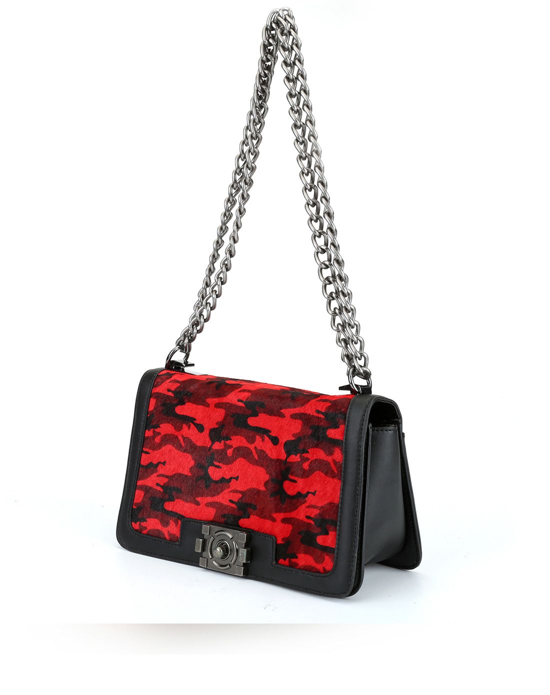 西村名物经典款时尚蕾丝马毛女链条包蓝色