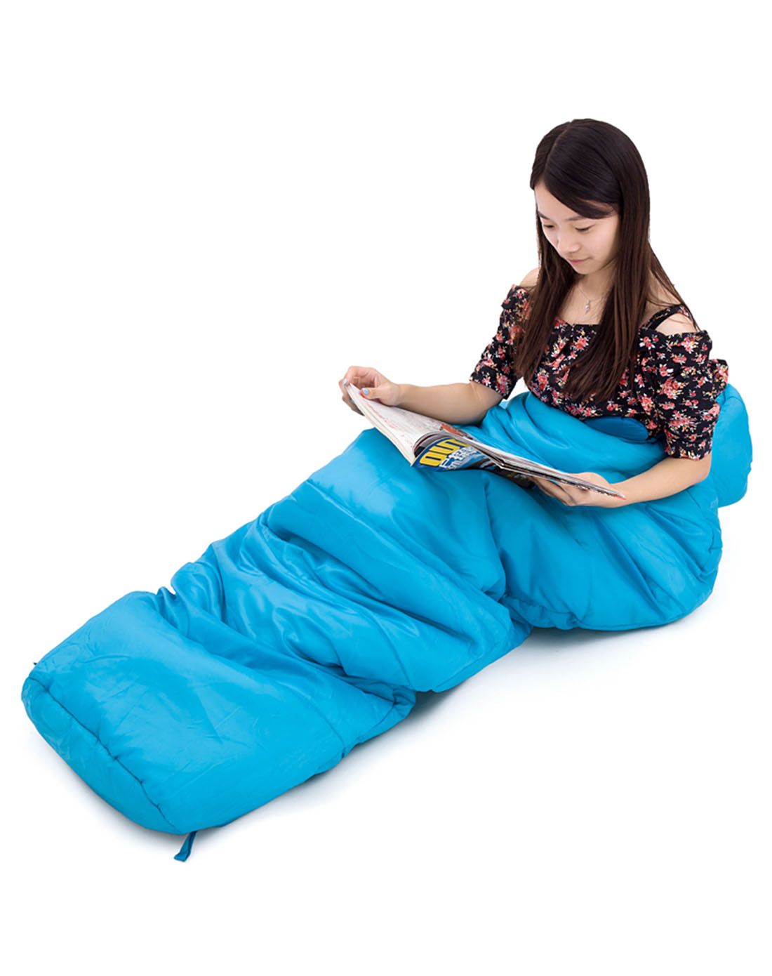 天空蓝色妈咪式1800g单色棉睡袋