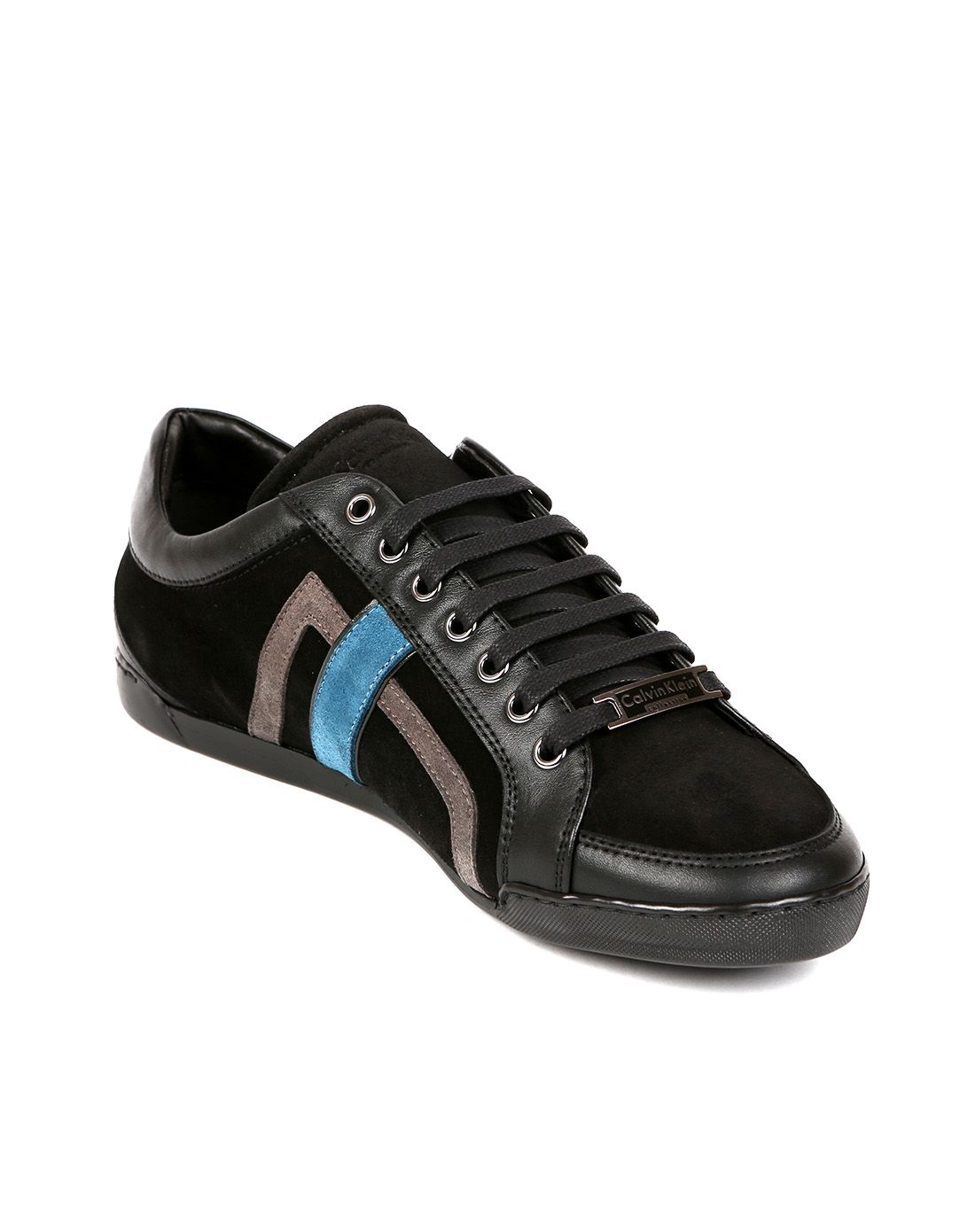 calvin klein collection意大利进口黑色/灰色/蓝色牛皮革运动休闲