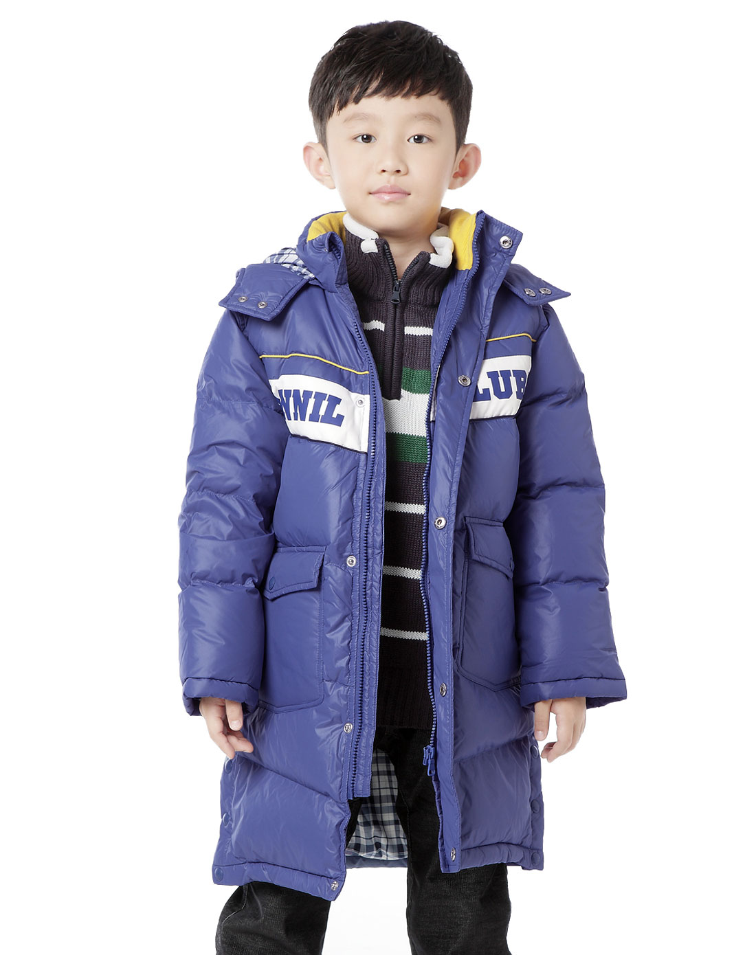 男童钴淀蓝长款羽绒服