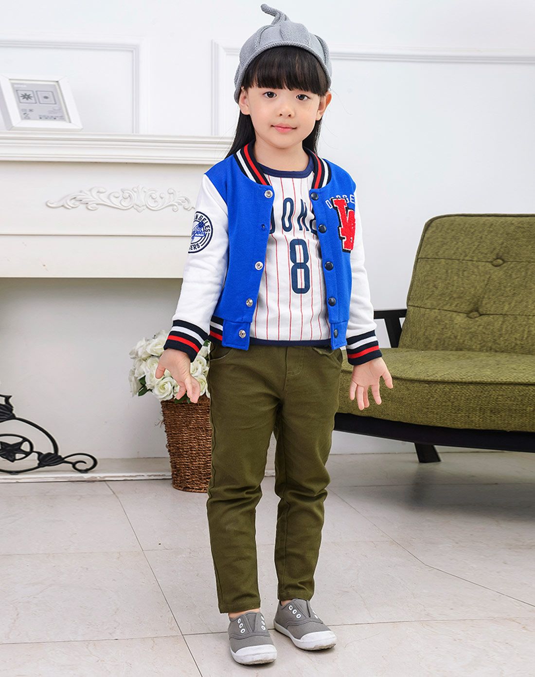 儿童军绿色韩版梭织时尚休闲裤