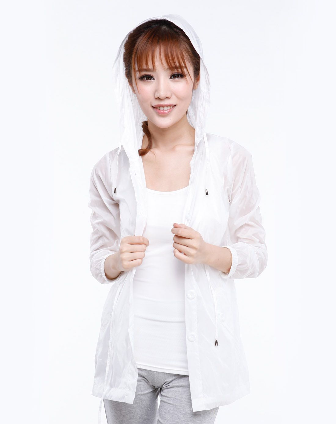 女款白色长款皮肤衣