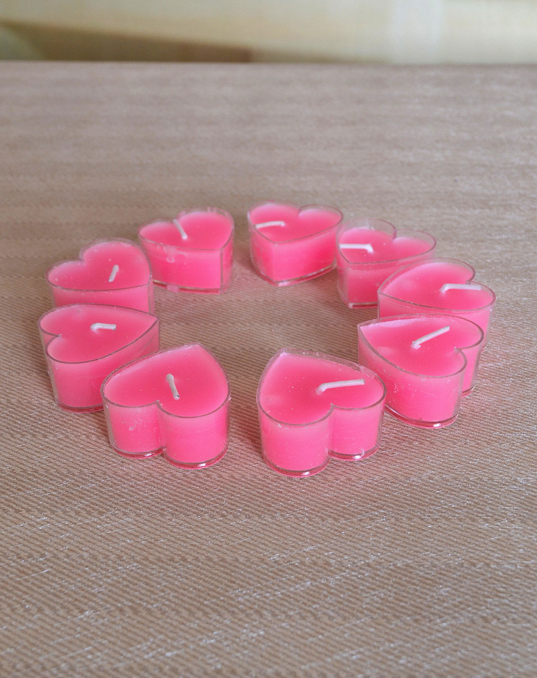 粉红色浪漫心形无烟蜡烛(9个装)