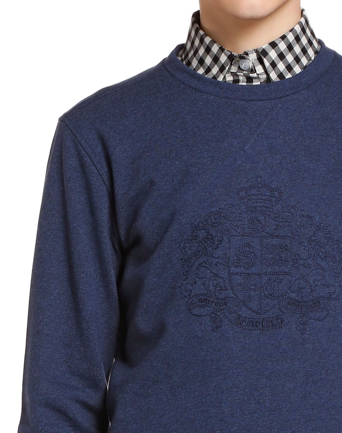 藏青色圆领休闲长袖t恤