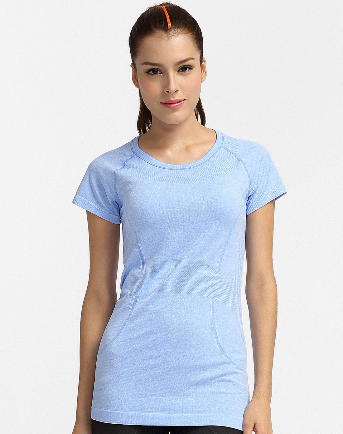 透气柔软 女款浅蓝色短袖t恤