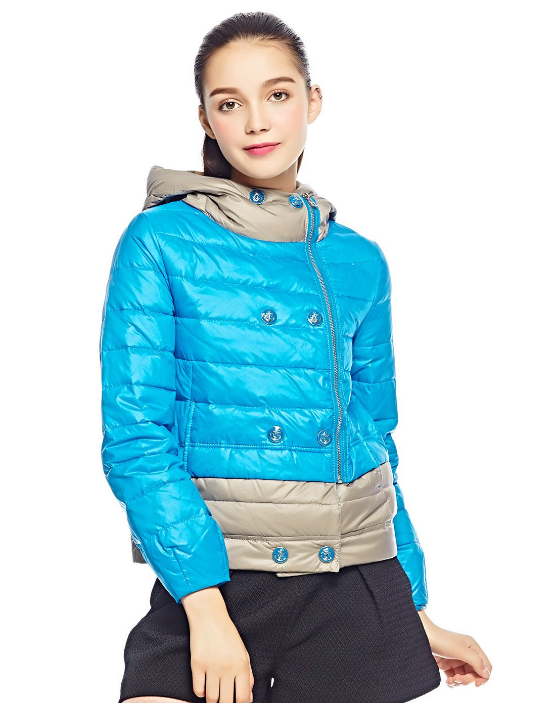 雁皇月光蓝女短款羽绒服
