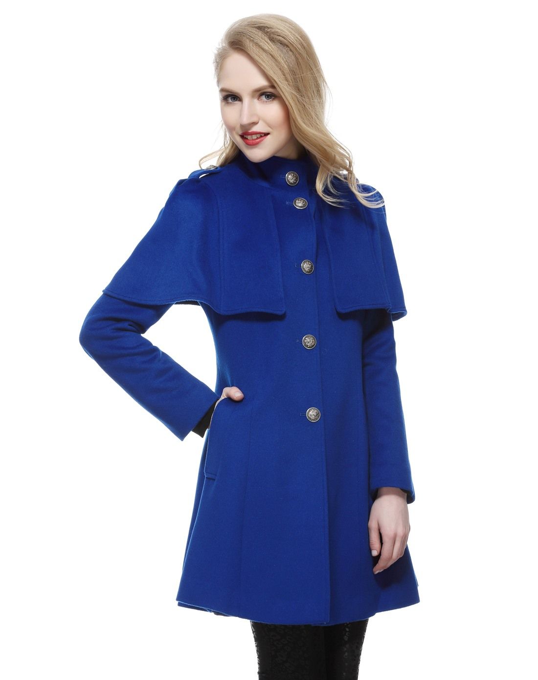 女蓝色羊毛大衣