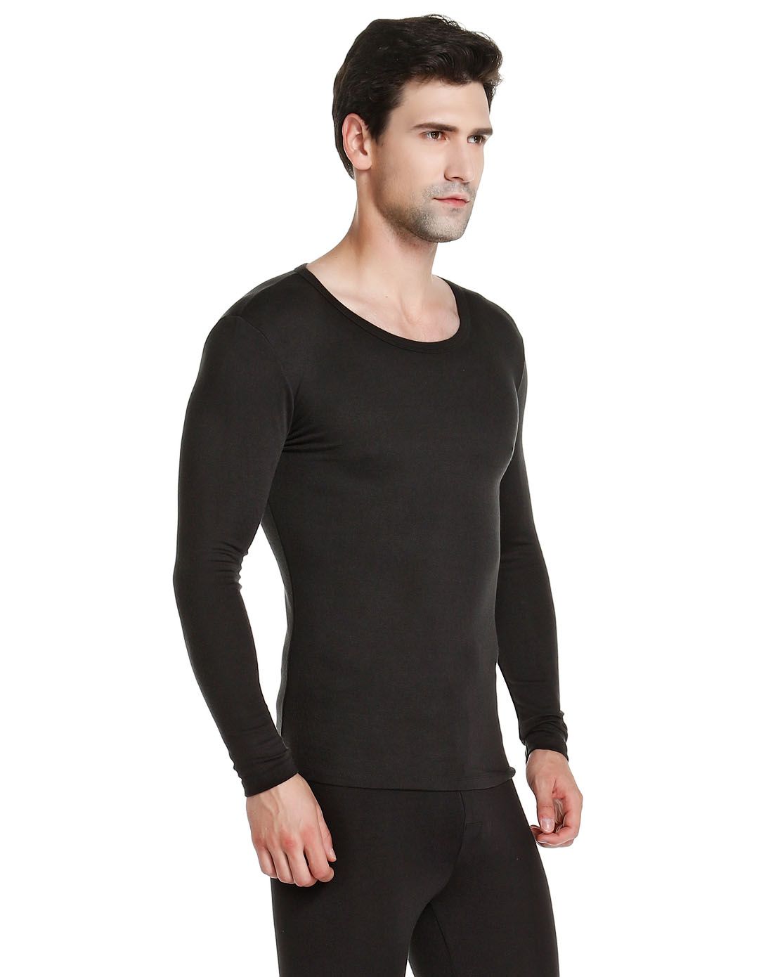 安莉芳黑色舒适贴身长袖男士中厚款保暖衣