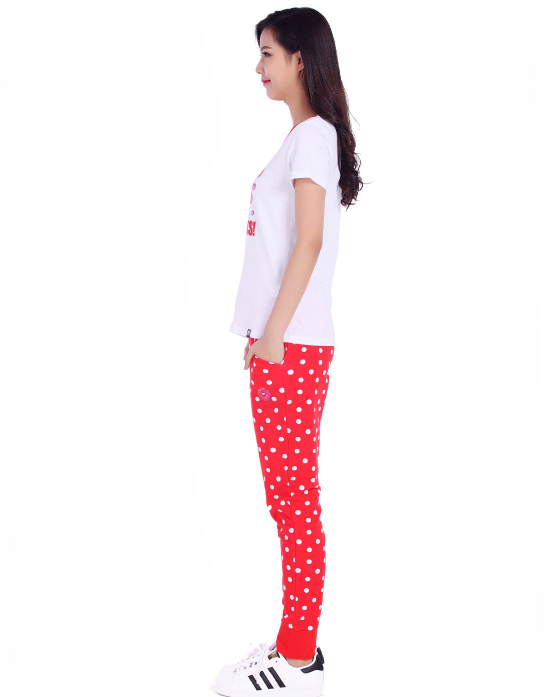 the simpsons男女运动潮服专场logo印花 女式大红/白色套装 圆领短袖