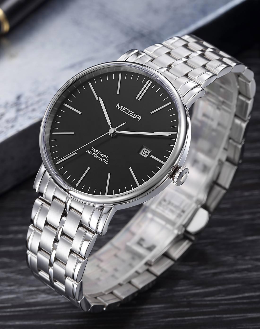 黑面经典商务男士机械表