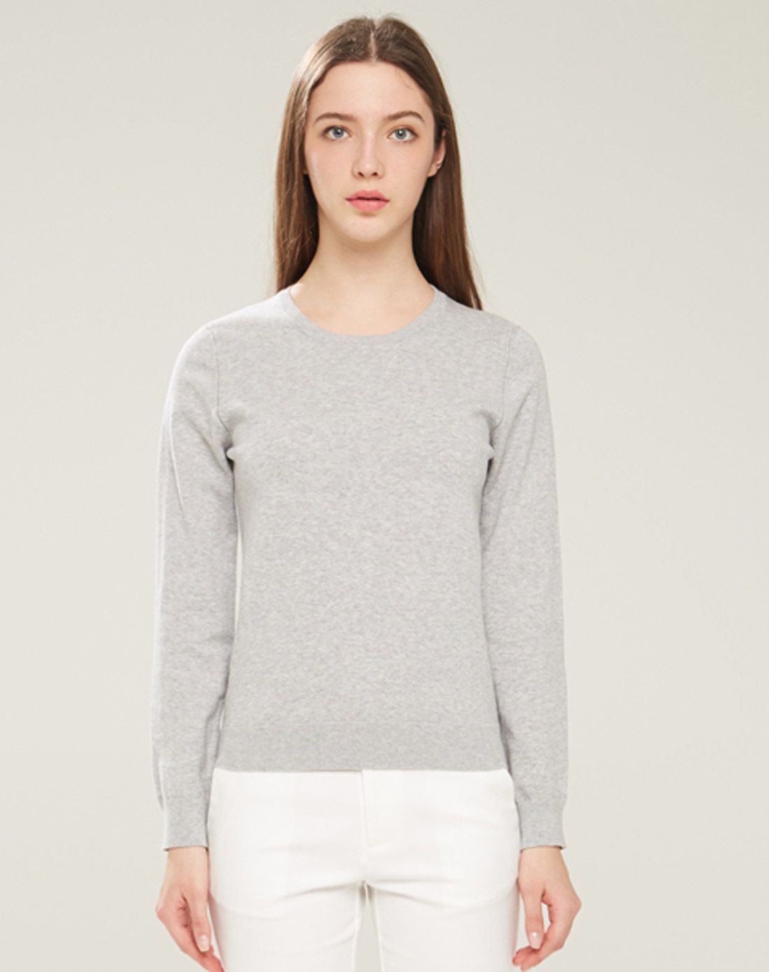 冰川灰时尚百搭圆领纯色毛织套衫