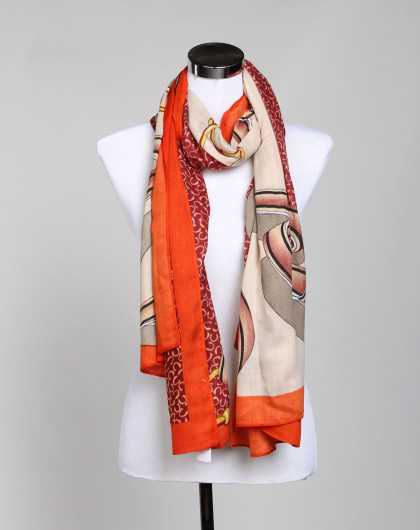 b&balos配件专场驼黄枣红色时尚皮带印花围巾s8271018_唯品会