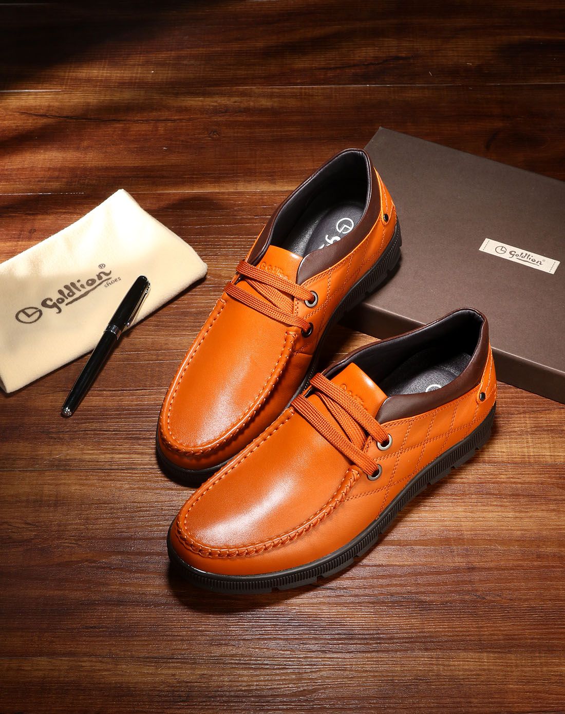 金利来goldlion 橙色牛皮时尚休闲皮鞋