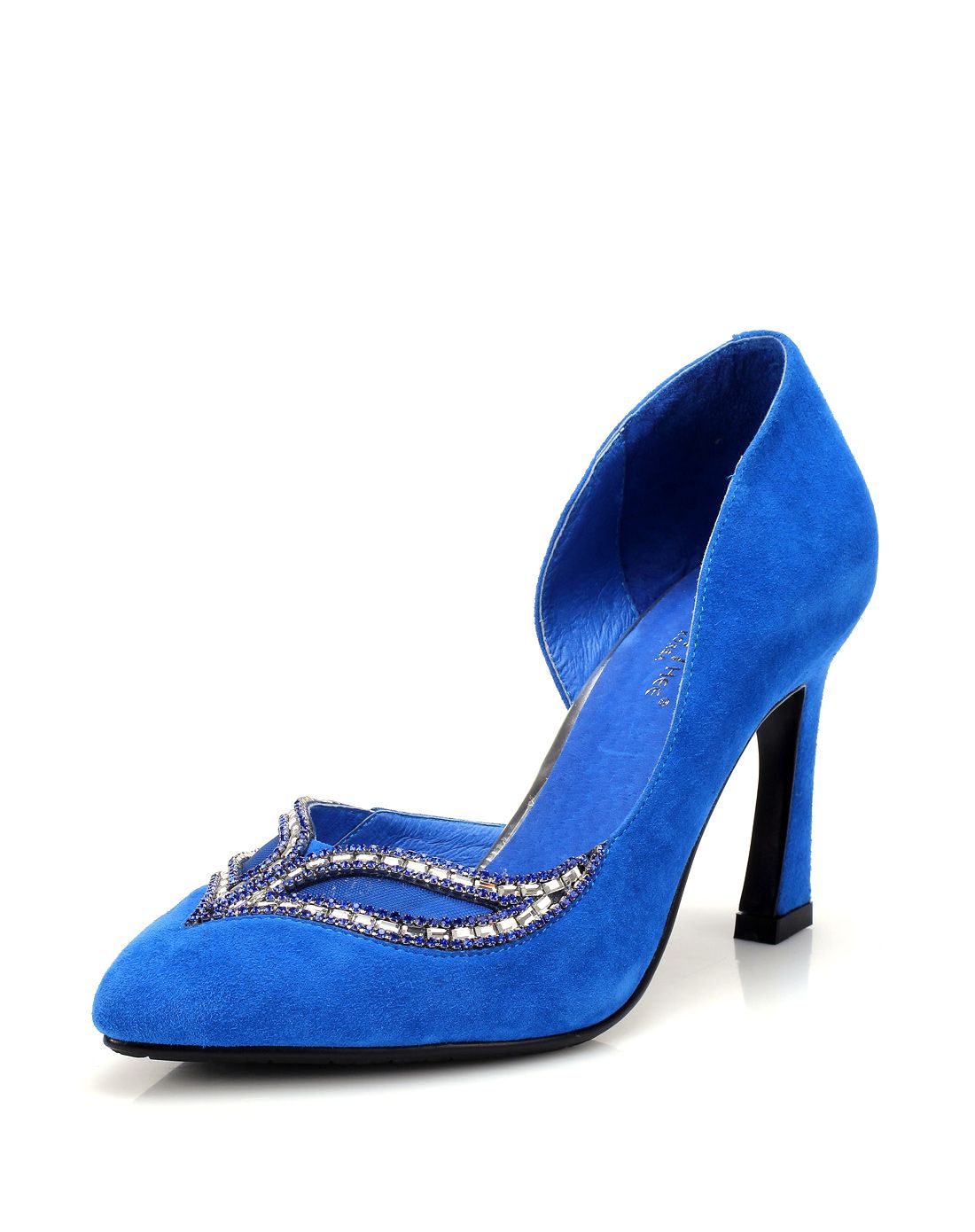 蓝色羊猄假面水钻狐狸性感高跟鞋