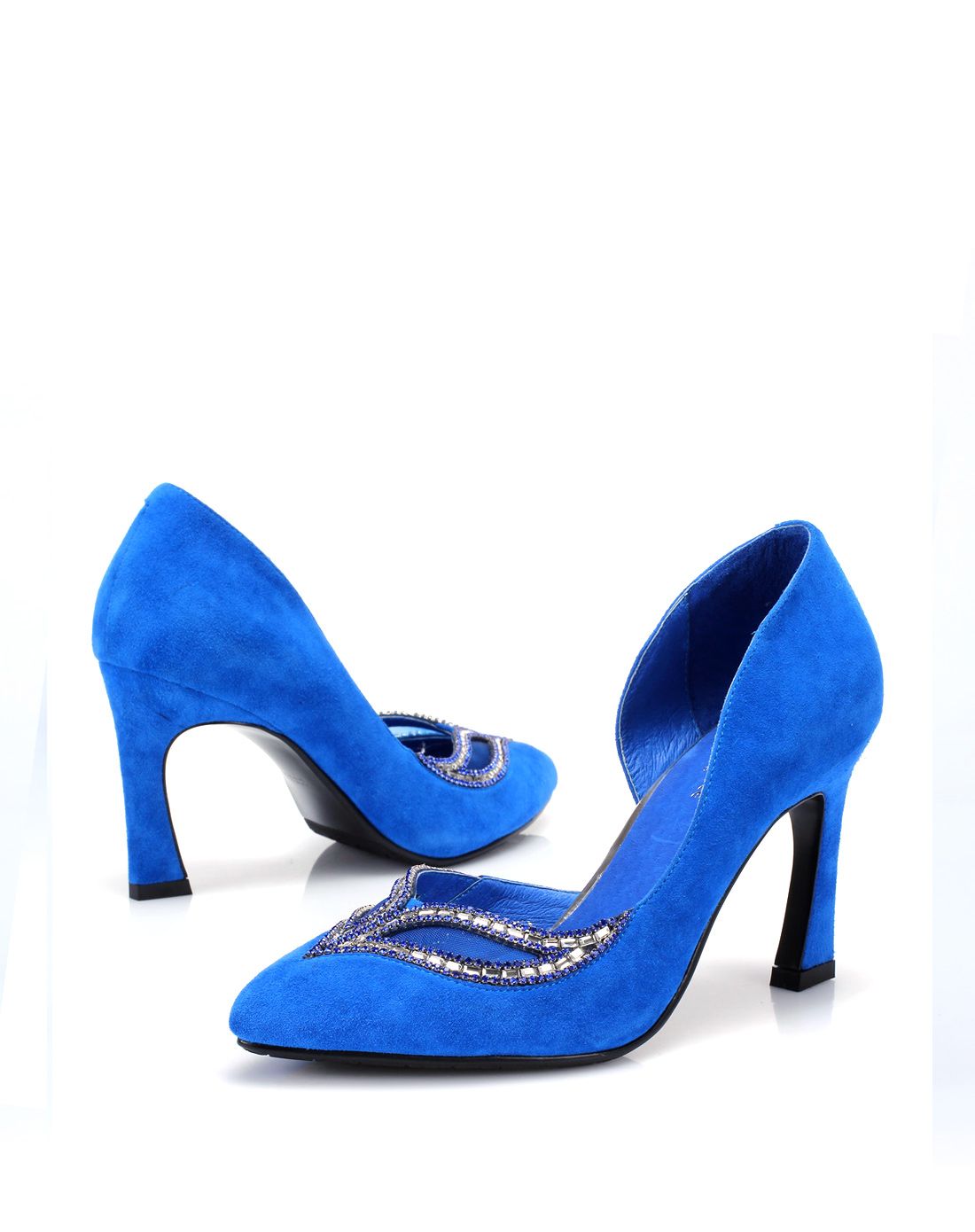 蓝色羊猄假面水钻狐狸性感高跟鞋