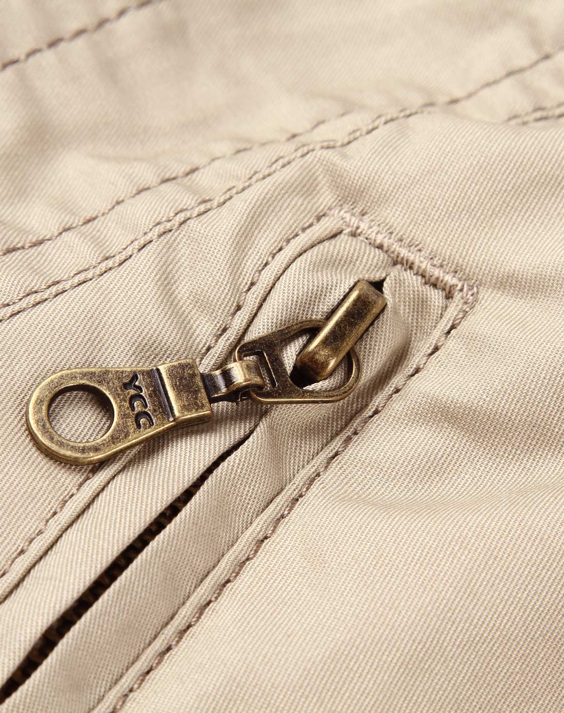 浅卡其色米色斜襟时尚个性长袖外套.