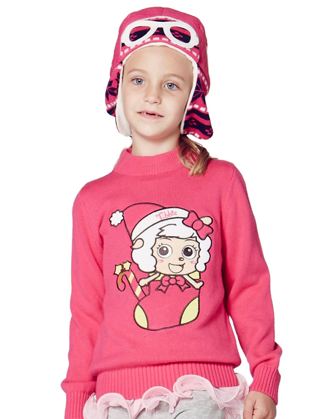 喜羊羊女童玫红长袖线衫