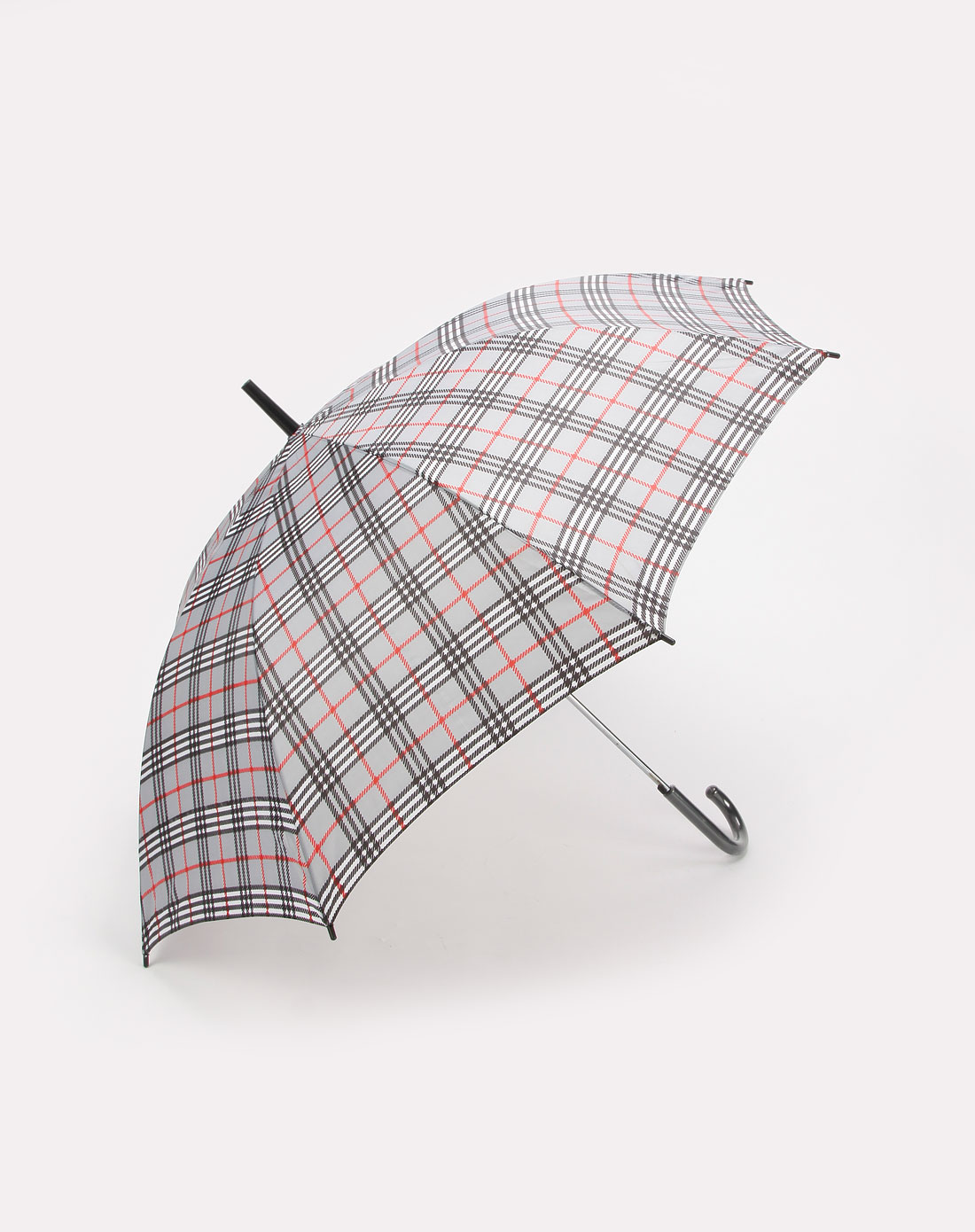 灰/黑/红色格子直骨伞