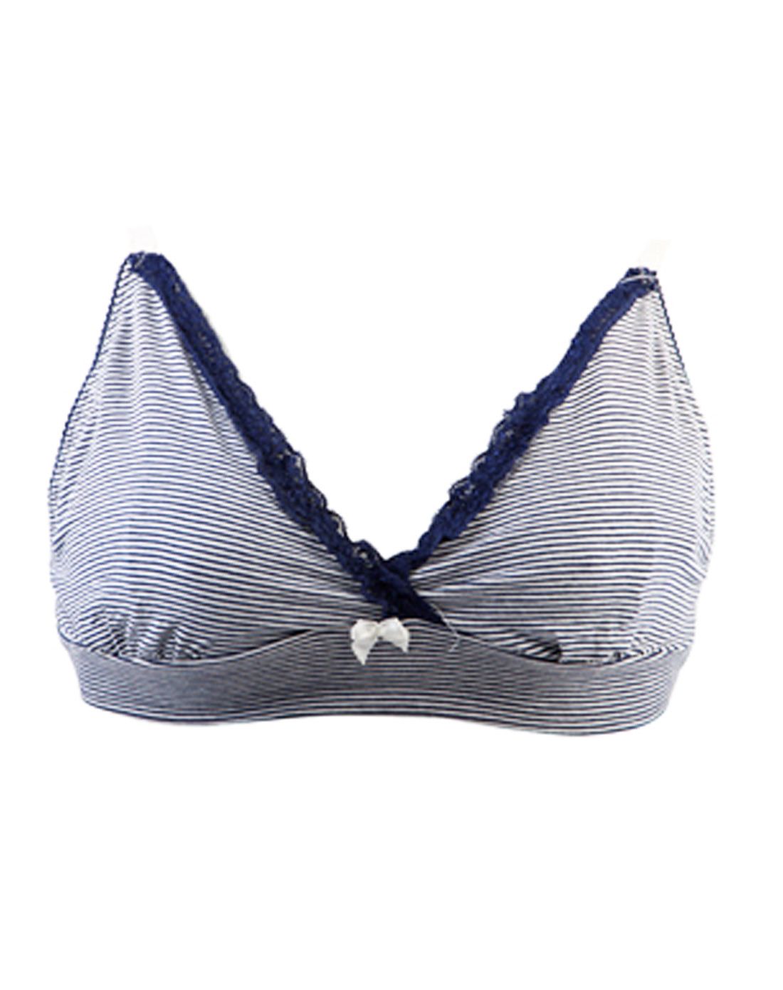 女蓝白条孕妇蕾丝花边哺乳文胸